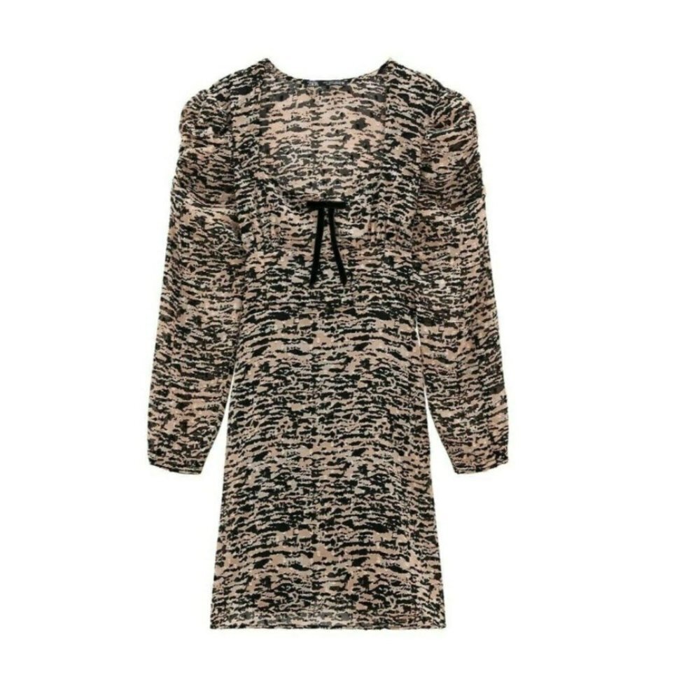 NWOT Zara Animal Print Mini Dress Ruffled Sleeve Sz M - Picture 3 of 13